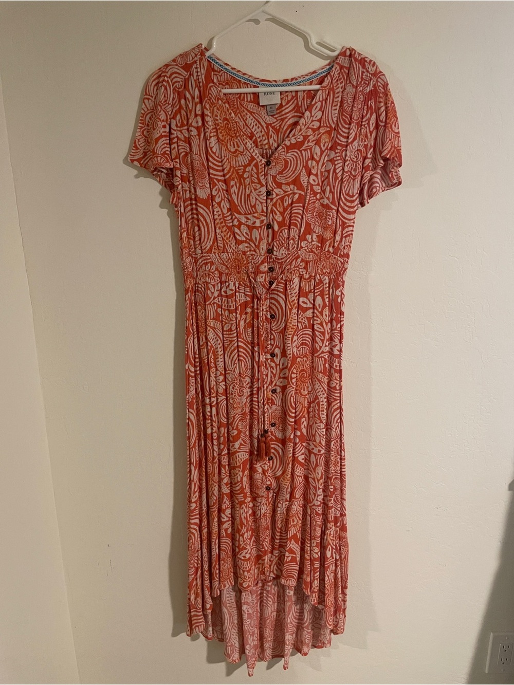 Knox Rose Coral and White Paisley Button-Front Midi Dress